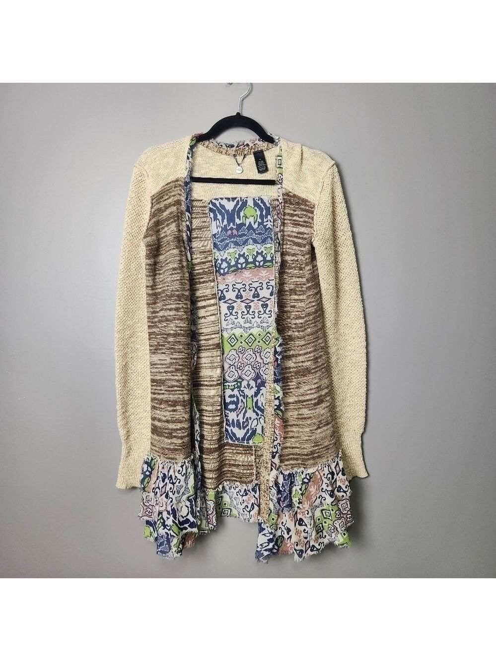 BKE Long Chiffon Ruffle Trimmed Cardigan Size Medium - Picture 3 of 11